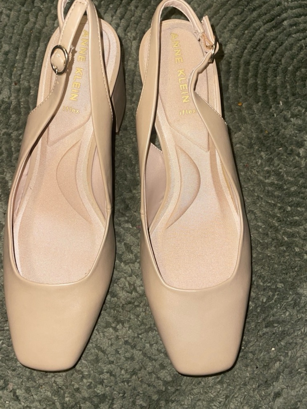 Anne Klein Beige Slingback Square-Toe Pumps